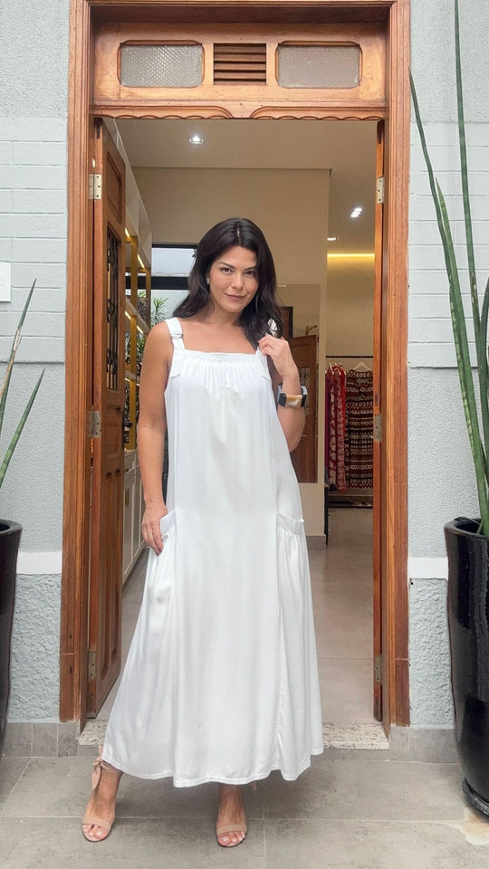 Vestido de piqué de viscosa blanco roto 