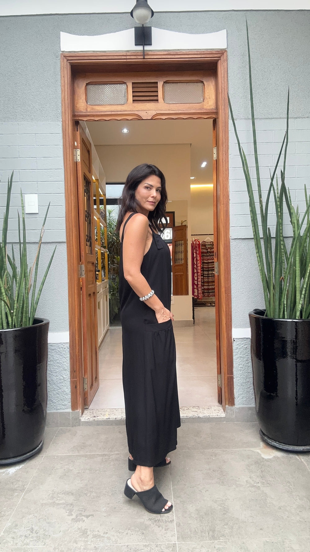 Vestido Viscose com Fivela Preto