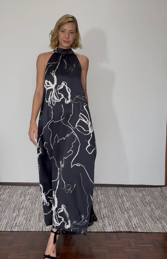 Vestido Laço Seda Pura Estampa Sakura EZILDINHA
