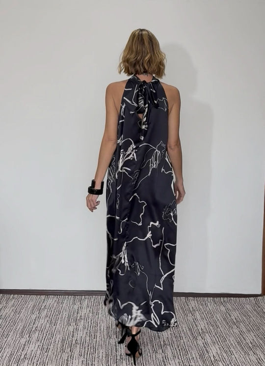 Vestido Laço Seda Pura Estampa Sakura EZILDINHA