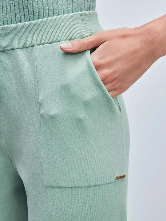 Calça em Tricô com Barra Italiana Verde ÁguaAmbicione by ALSELMIThe Boutique