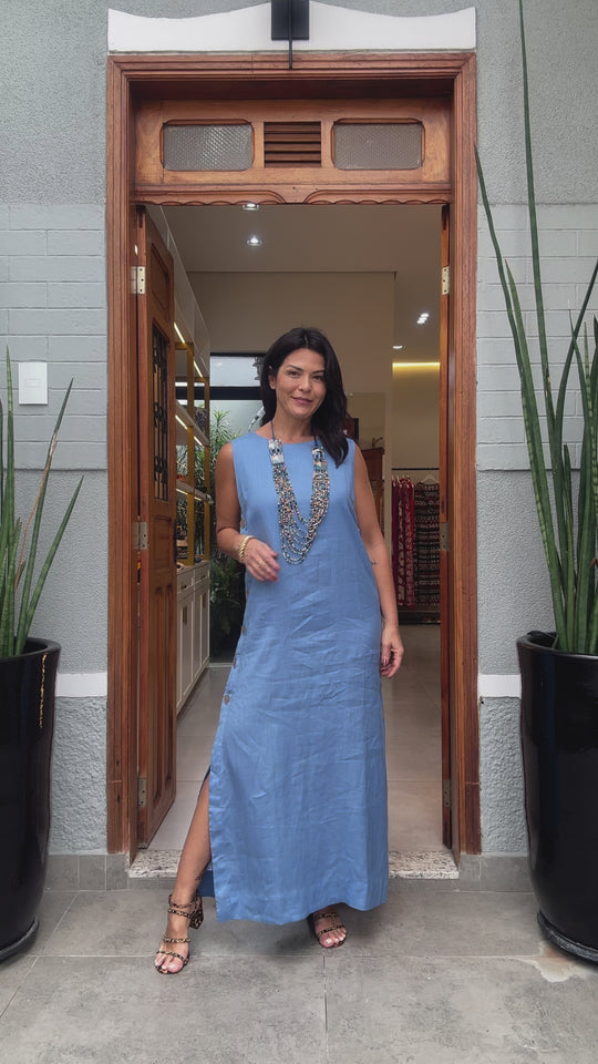 Vestido Evora Linho Azul