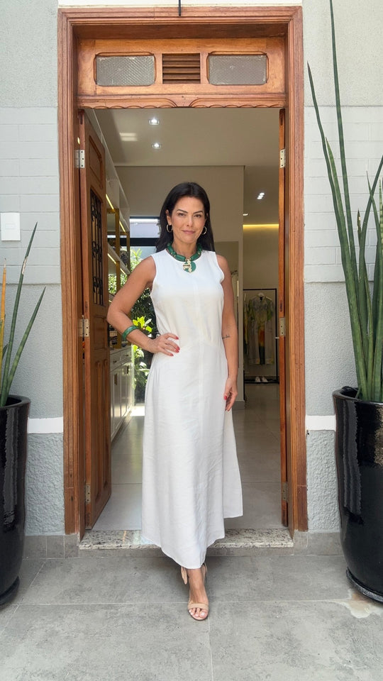 Vestido Viscose com Pesponto Off WhiteSeikiThe Boutique